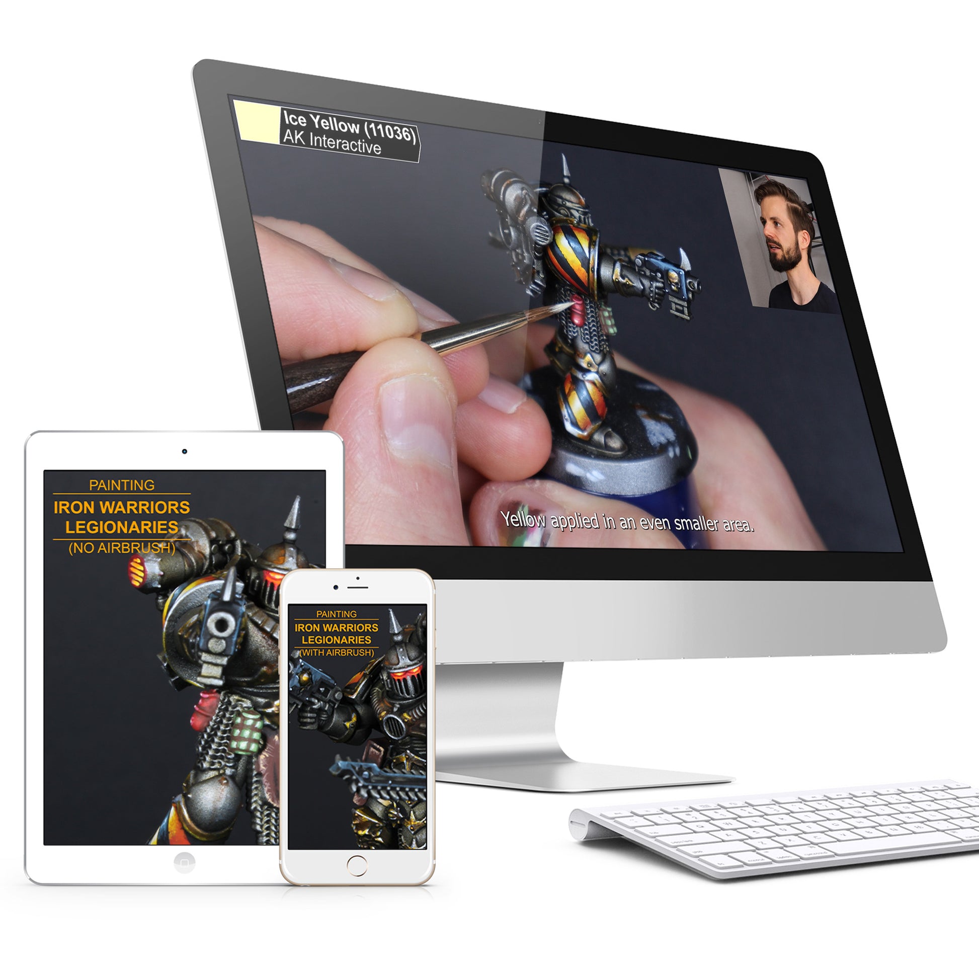 Computer monitor showing tutorial on painting Iron Warriors Legionaries from Warhammer 40k (by Games Workshop).