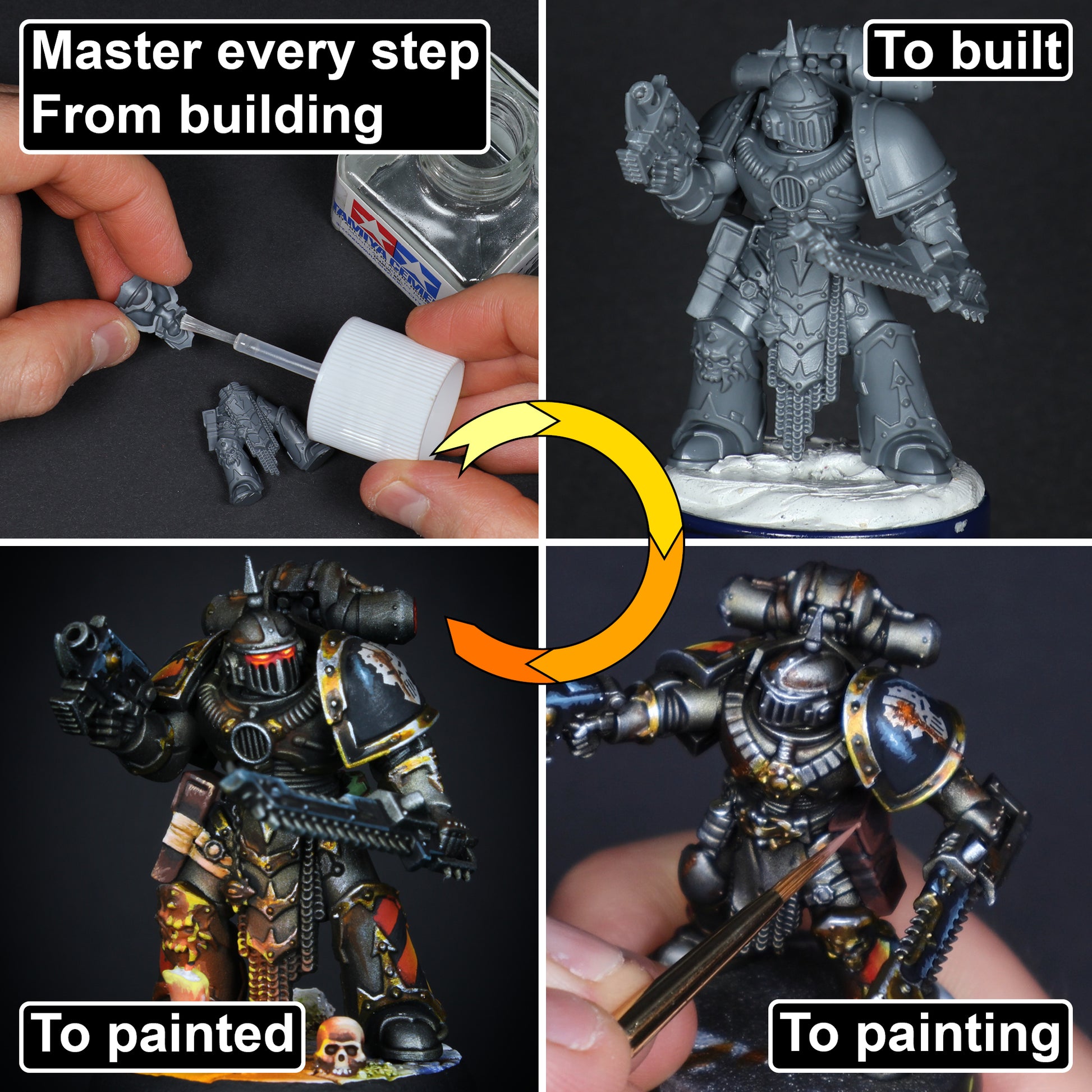 Step-by-step process of building, converting, and painting Iron Warriors miniatures for Warhammer 40,000.
