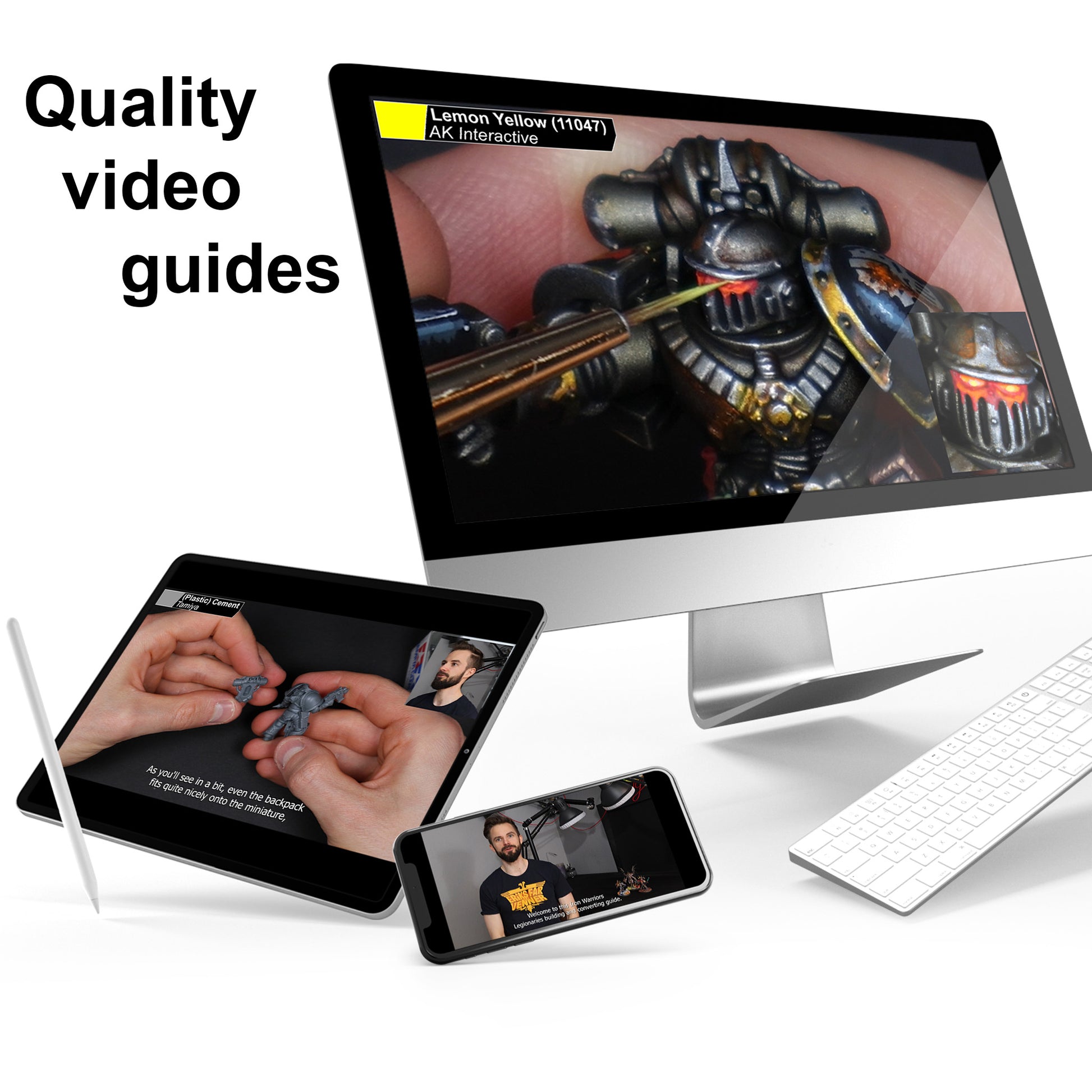 Computer monitor showing video painting guide for Chaos Space Marines Legionary (Iron Warriors faction).